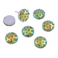 Cabochon rond bewerkt met glitter  ± 10mm Groen AB